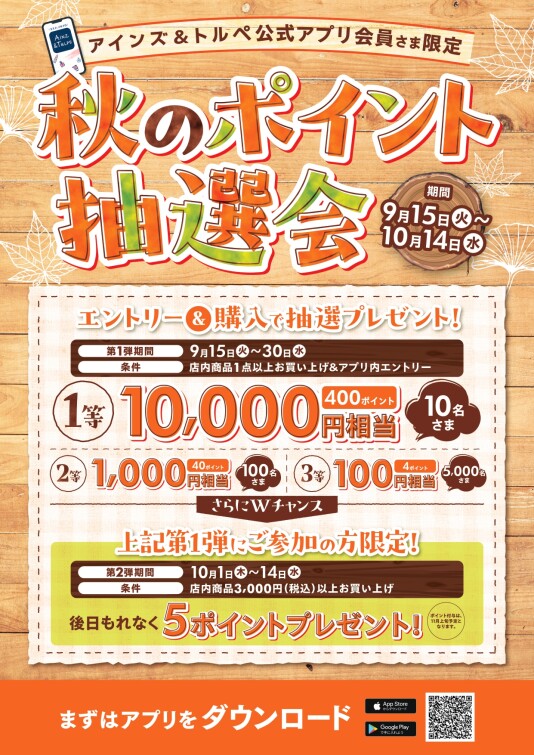 【アインズ&トルペ公式アプリカイン様限定】秋のポイント抽選会