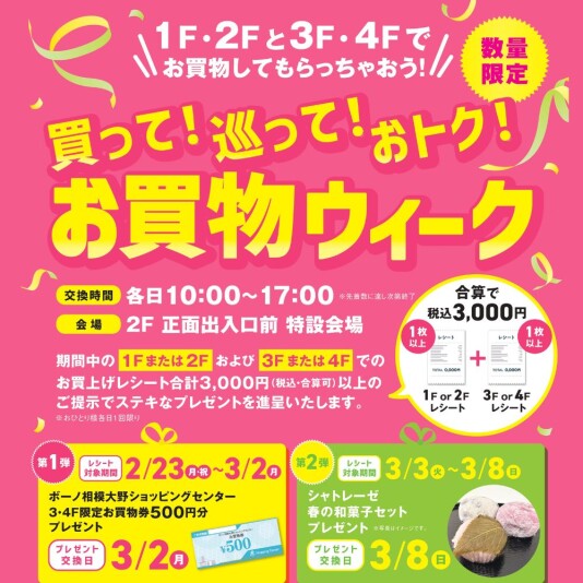 2/23(月・祝)~3/8(日)買って!巡って!おトク!お買物ウィーク